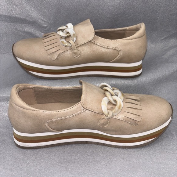 COCONUTS by Matisse Bess Platform Loafers Brown Chainlink Fringe Women's Size 8M - Picture 2 of 16